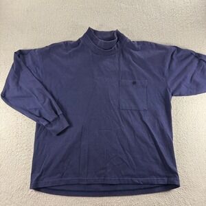 Babilonia Shirt Womens Large Navy Blue Cotton Pleated‎ Mock Neck Casual Wear